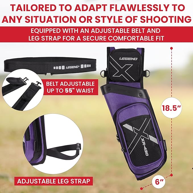 Legend XR430 Premium Field Quiver for Arrows - Right-Handed Hip Arrow Quiver with Removable Release Pocket, Durable Archery Quiver with Tools & Accessories Compartment, Arrow Holder