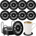 8 Pcs Barbell Bumper Plate Cool Coasters Round Silicone Coasters Weight Plate Coaster with Rack Holder for Gym Lovers Gym Accessories(Black)