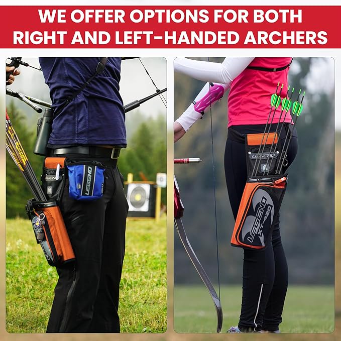 Legend XT420 Field Quiver - Left or Right-Handed Quiver Arrow Holder, Archery Quiver with 3 Arrow Tube, Durable Nylon Hip Quivers with Multiple Pockets for Archery Accessories, Score Card & Tools