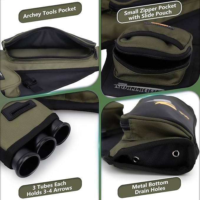 SUNYA Archery Hip Quiver for Arrows. Includes 3 Tubes Arrow Holder, Accessories Pockets and Waist Belt. Fit for Compound and Recurve Bow Practice.