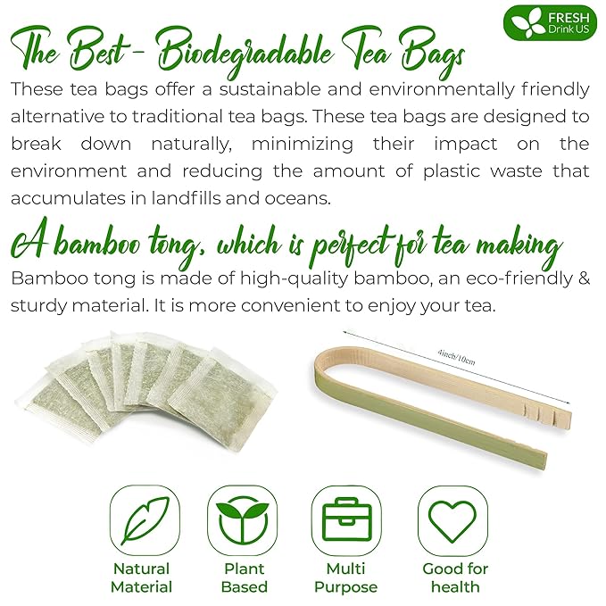 FreshDrinkUS, Premium 30 Ginkgo Biloba Leaf Tea Bags, 100% Natural & Pure from Ginkgo Biloba Leaves. Loose Leaf Herbal Tea. Made with Eco-Conscious Tea Bags. No Sugar, No Caffeine, No Gluten, Vegan.