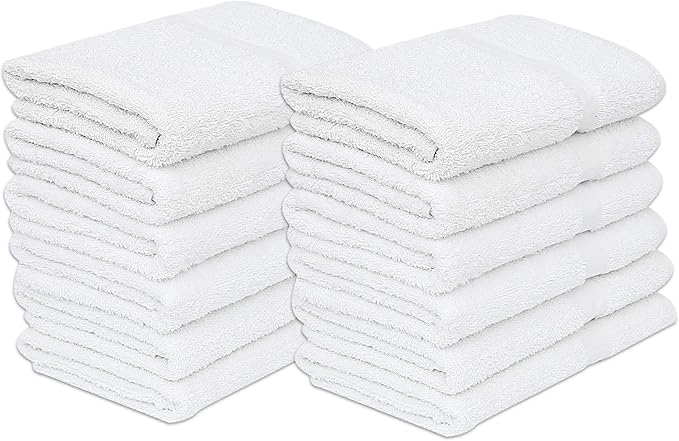 GOLD TEXTILES 12 White Economy Bath Towels Bulk (24x48 Inch) Cotton Blend for Softness-Commercial Grade Easy Care