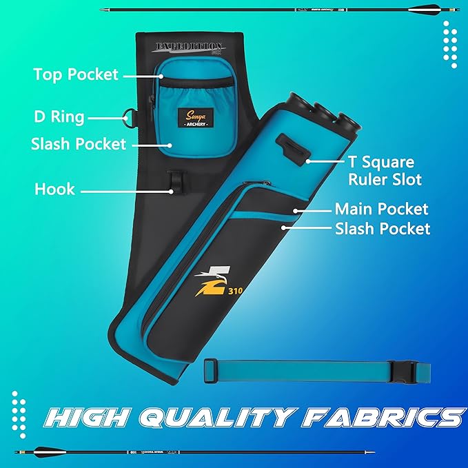 SUNYA Archery Hip Quiver for Arrows. Includes 3 Tubes Arrow Holder, Accessories Pockets and Waist Belt. Fit for Compound and Recurve Bow Practice.