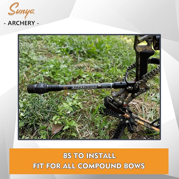 SUNYA Archery Bow Stabilizer for Compound Bow, Carbon Fiber Body Flexible Core, Damping System and Weights Kit, 8",10",12" 15" in Expedition Series