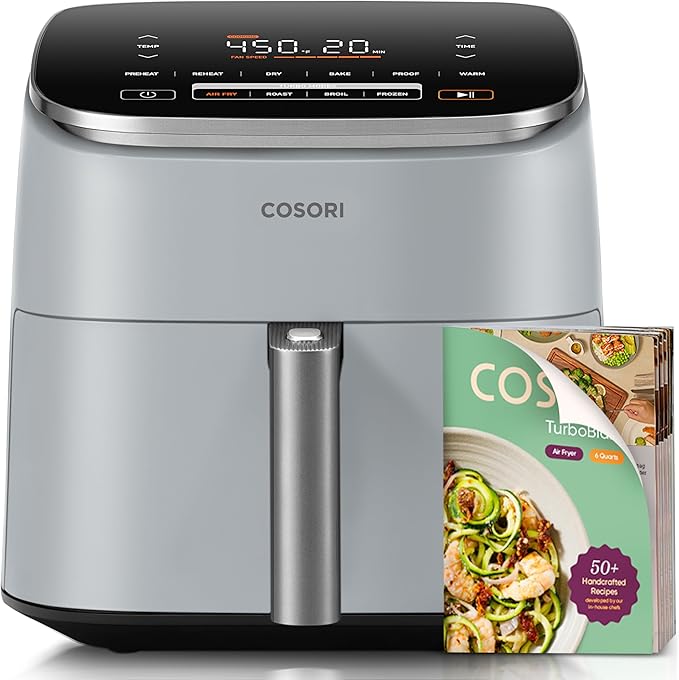 COSORI Air Fryer 9-in-1, Compact & Large 6-Qt, Fast Turbo Modes, 90-450°F Even Results, Precision Heating, Up to 95% Less Oil*, Roast, Bake, Dry, Reheat, Frozen, Broil, Proof, 120V, TurboBlaze