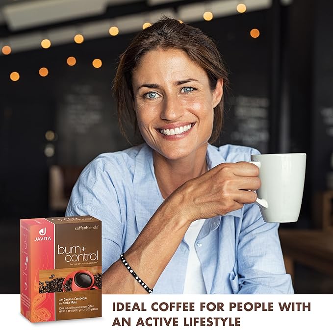 Javita Burn + Control Instant Coffee, Weight Management Herbs: Garcinia Cambogia & Yerba Mate, Slimming Coffee with Help of Exercise, Keto, Dieters Drink, 4 box / 24 (4.55g Sticks), 96 Count