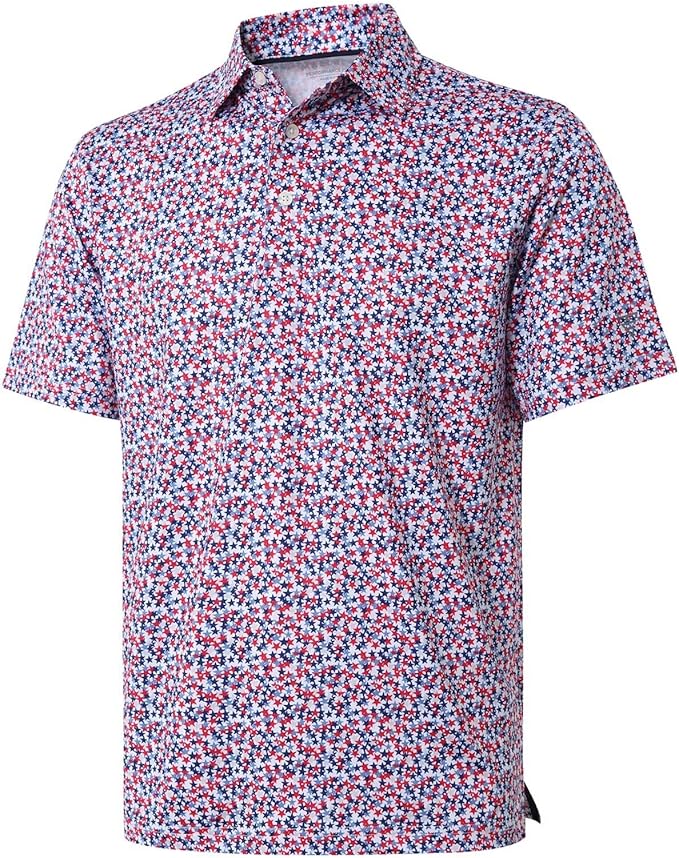 Men's Golf Polo Shirts Short Sleeve Striped Performance Moisture Wicking Dry Fit Golf Shirts for Men