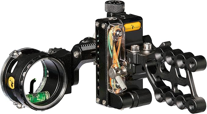 Trophy Ridge React One Pro Bow Sight - Accuracy up to 100 Yards, Tool Less Windage and Elevation Adjustability, 2nd/3rd Axis Leveling, Adjustable Click Light