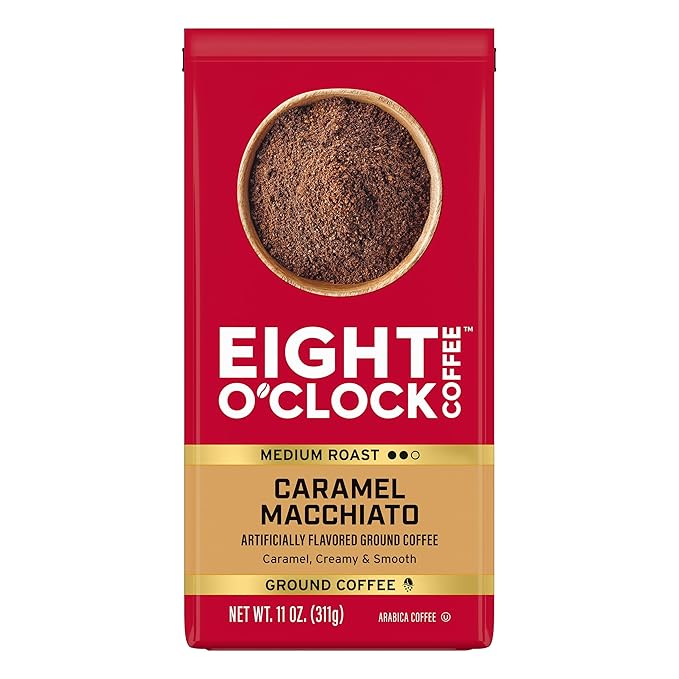 Eight O'Clock Coffee Caramel Macchiato Ground Coffee, Medium Roast, 11 Ounce (Pack of 1) - Caramel, Creamy, Smooth