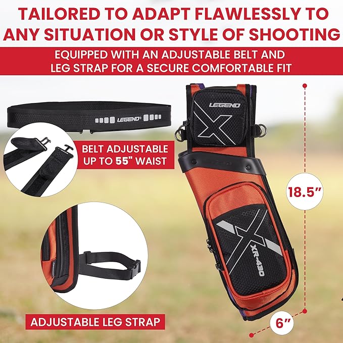 Legend XR430 Premium Field Quiver for Arrows - Right-Handed Hip Arrow Quiver with Removable Release Pocket, Durable Archery Quiver with Tools & Accessories Compartment, Arrow Holder