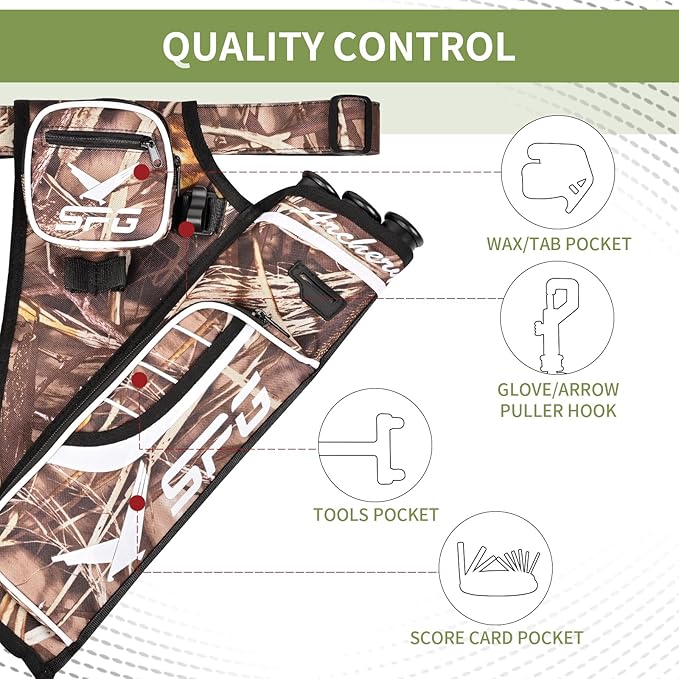 SPG Arrow Quiver Archery Hip Quiver, Durable Adjustable Waist Belt Three Arrows Tube for Arrow Storage Compound Bow Recurve Bow Accessories