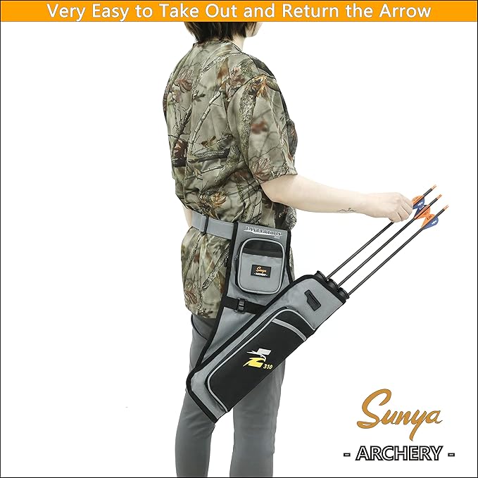 SUNYA Archery Hip Quiver for Arrows. Includes 3 Tubes Arrow Holder, Accessories Pockets and Waist Belt. Fit for Compound and Recurve Bow Practice.