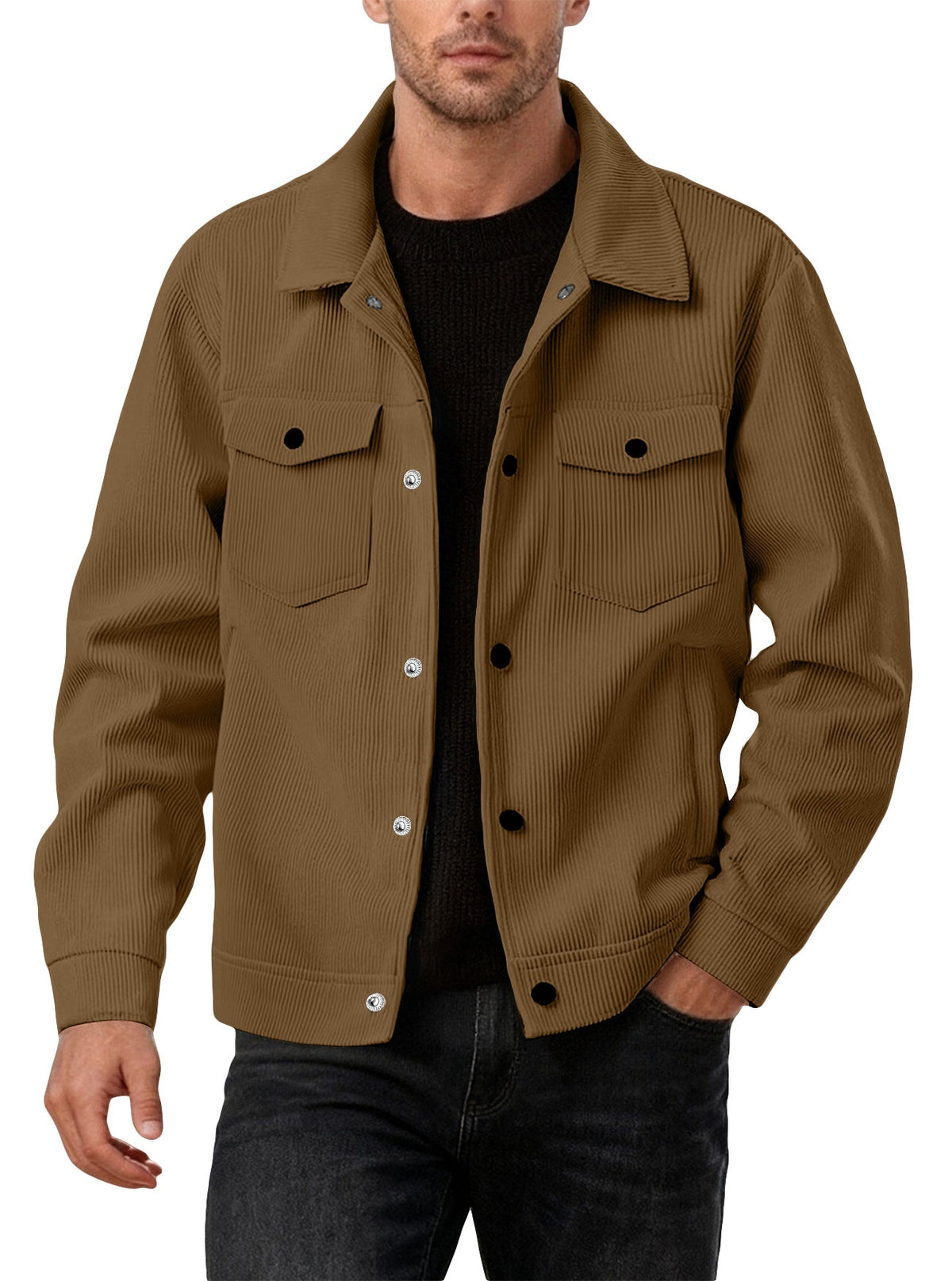 New European And American Men's Casual Solid Color Lapel Single-breasted Corduroy Jacket For Spring And Autumn, Cross-border Foreign Trade Amazon Style