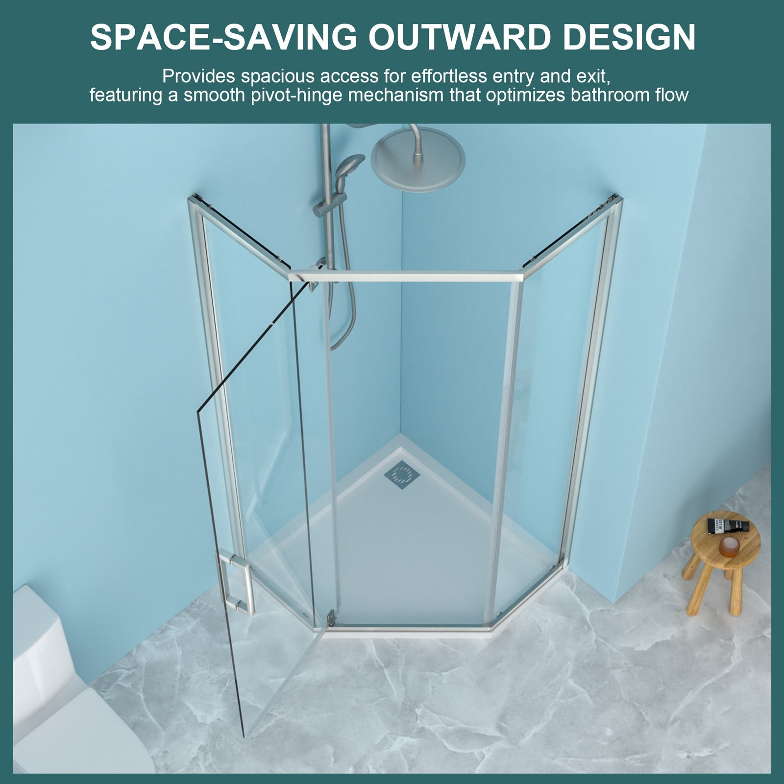 Shower Door 34-1/8" x 72" Semi-Frameless Neo-Angle Hinged Shower Enclosure