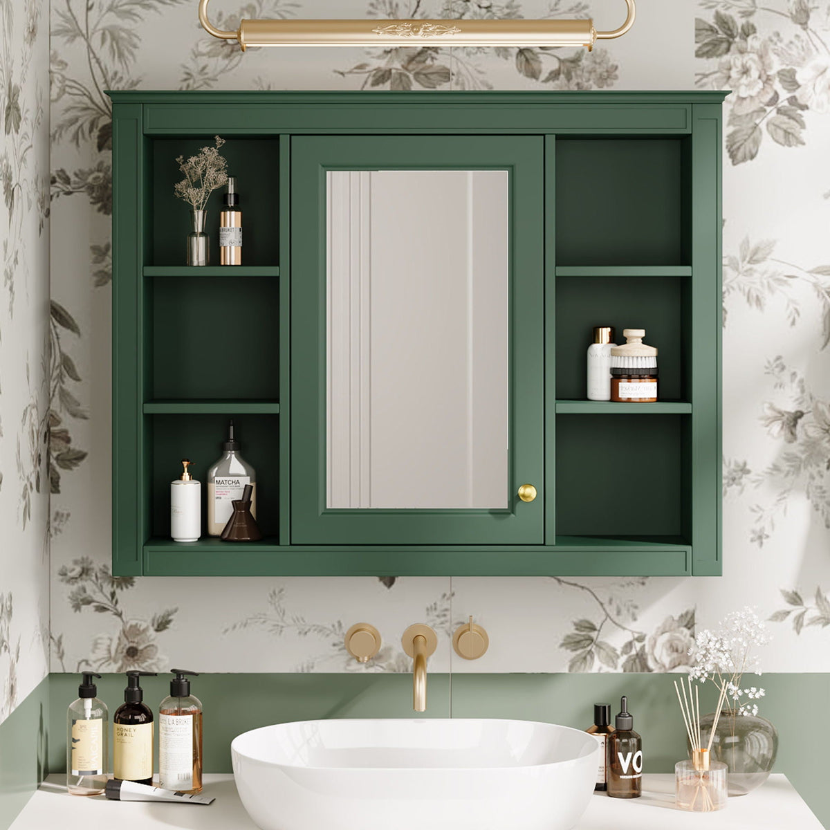 Wall Mounted Medicine Cabinet With Mirror and 6 Open Shelves