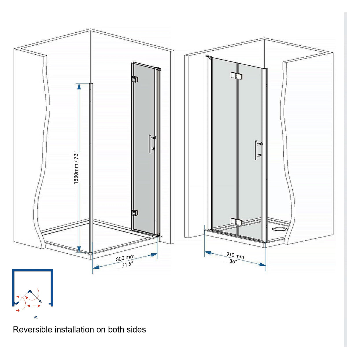 37-36" x 72" Bifold Shower Door