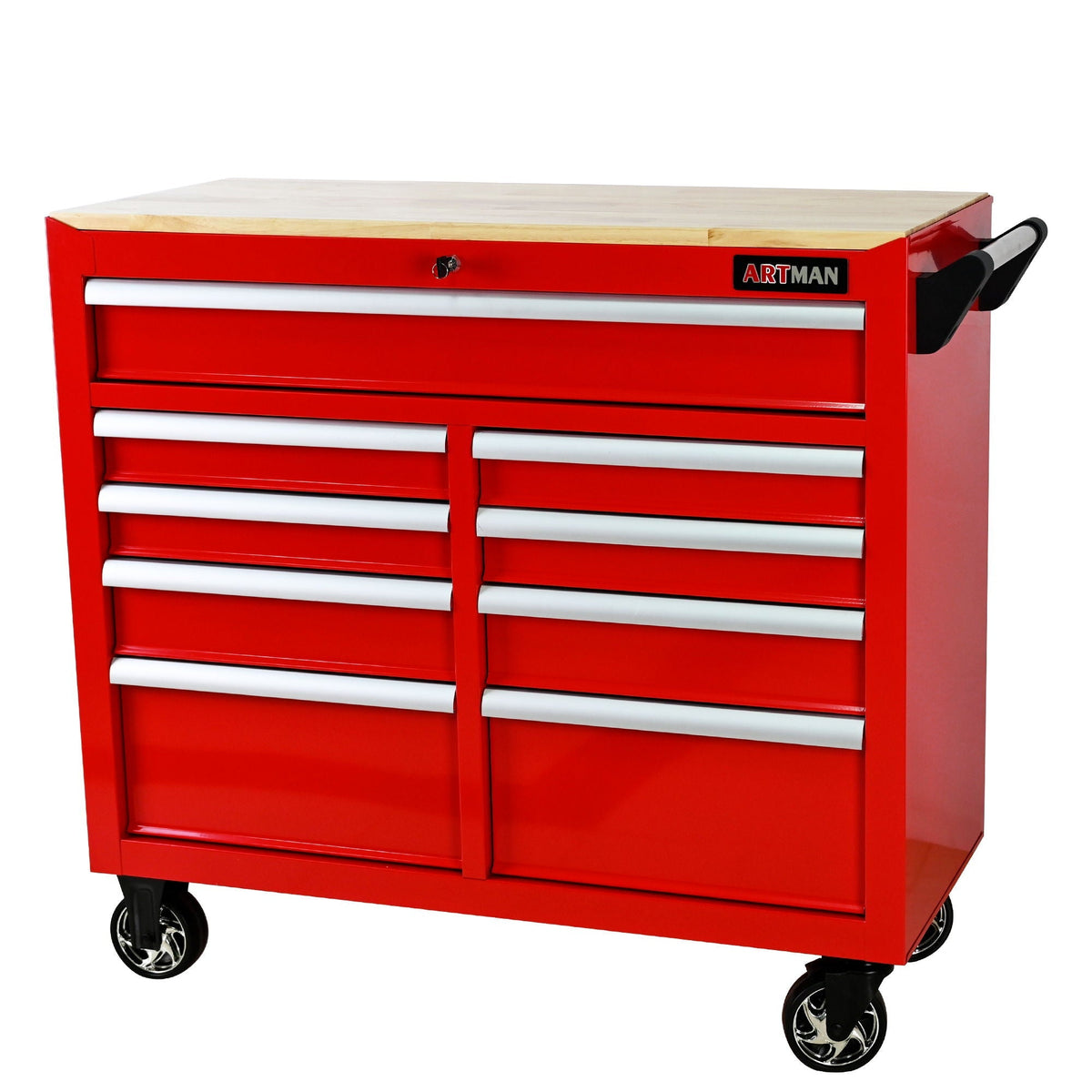 9 Drawer Multifunctional Steel Tool Cart With Wheels And Wooden Top