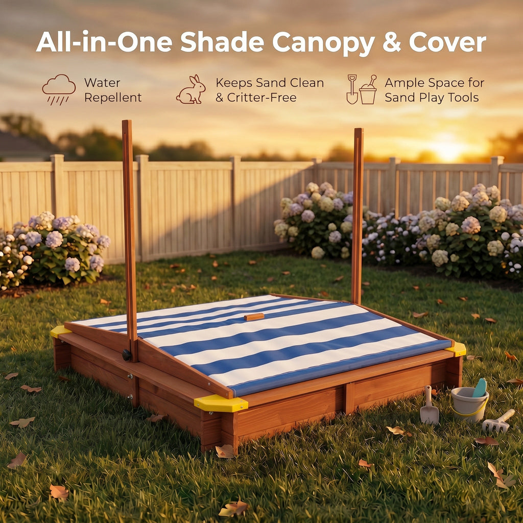 Kids Wooden Sandbox with Cover - 46"
