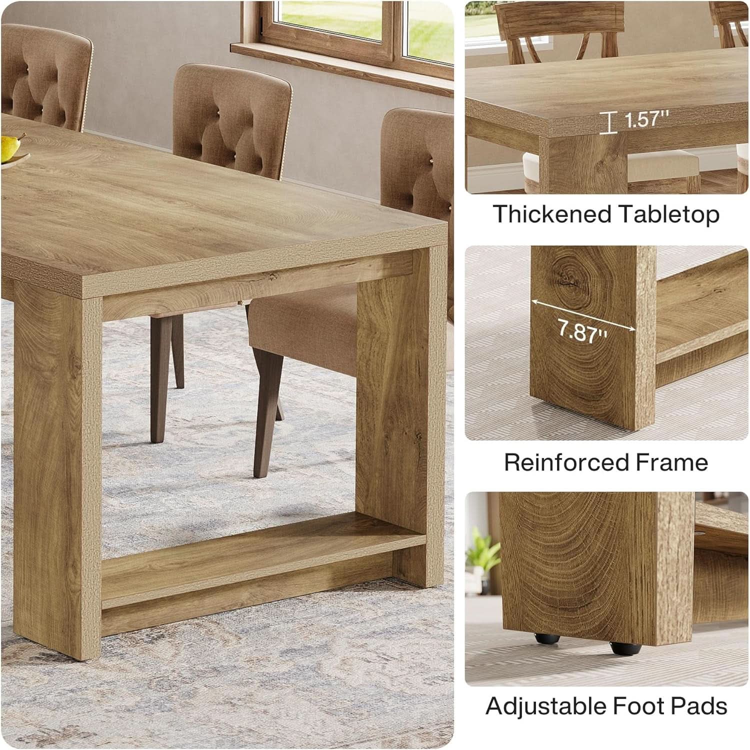 Oak 86 Inch Long Narrow Dining Table With Pedestal Base