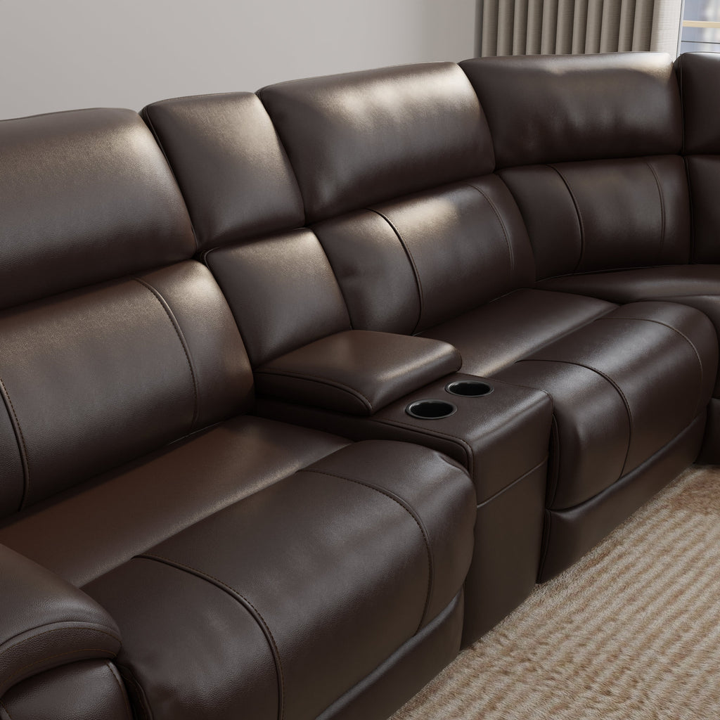 6-Piece Leather Power Sectional in Brazil Tobacco