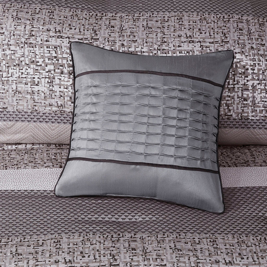 7 Piece Jacquard Comforter Set Grey/Taupe Cal King