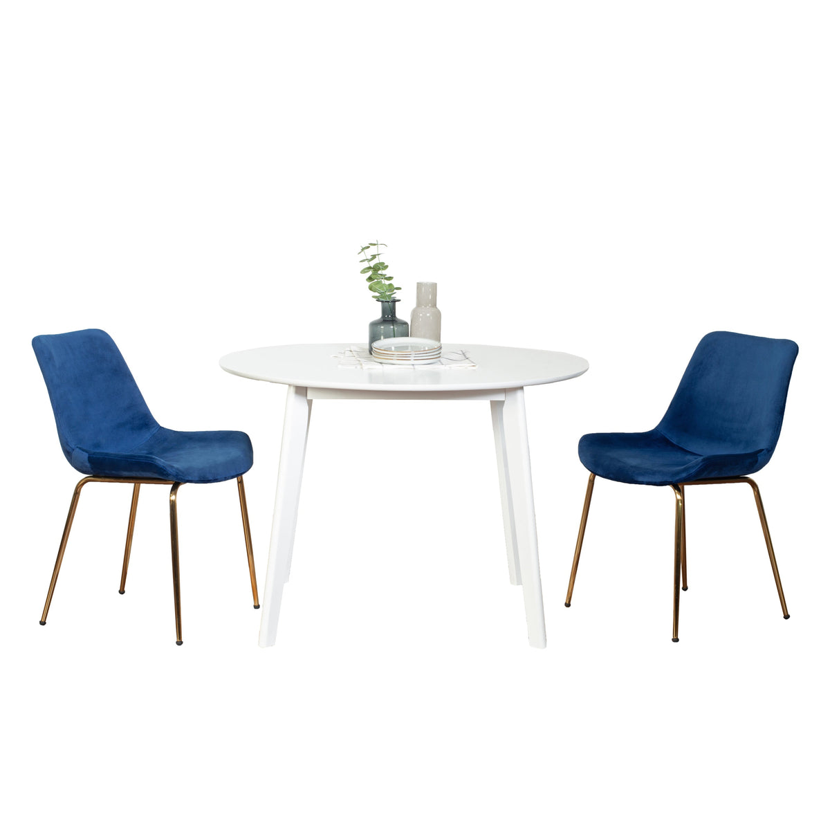 Aufurr Contemporary 3-Piece Dining Set White Round Dining Table with 2 Chairs