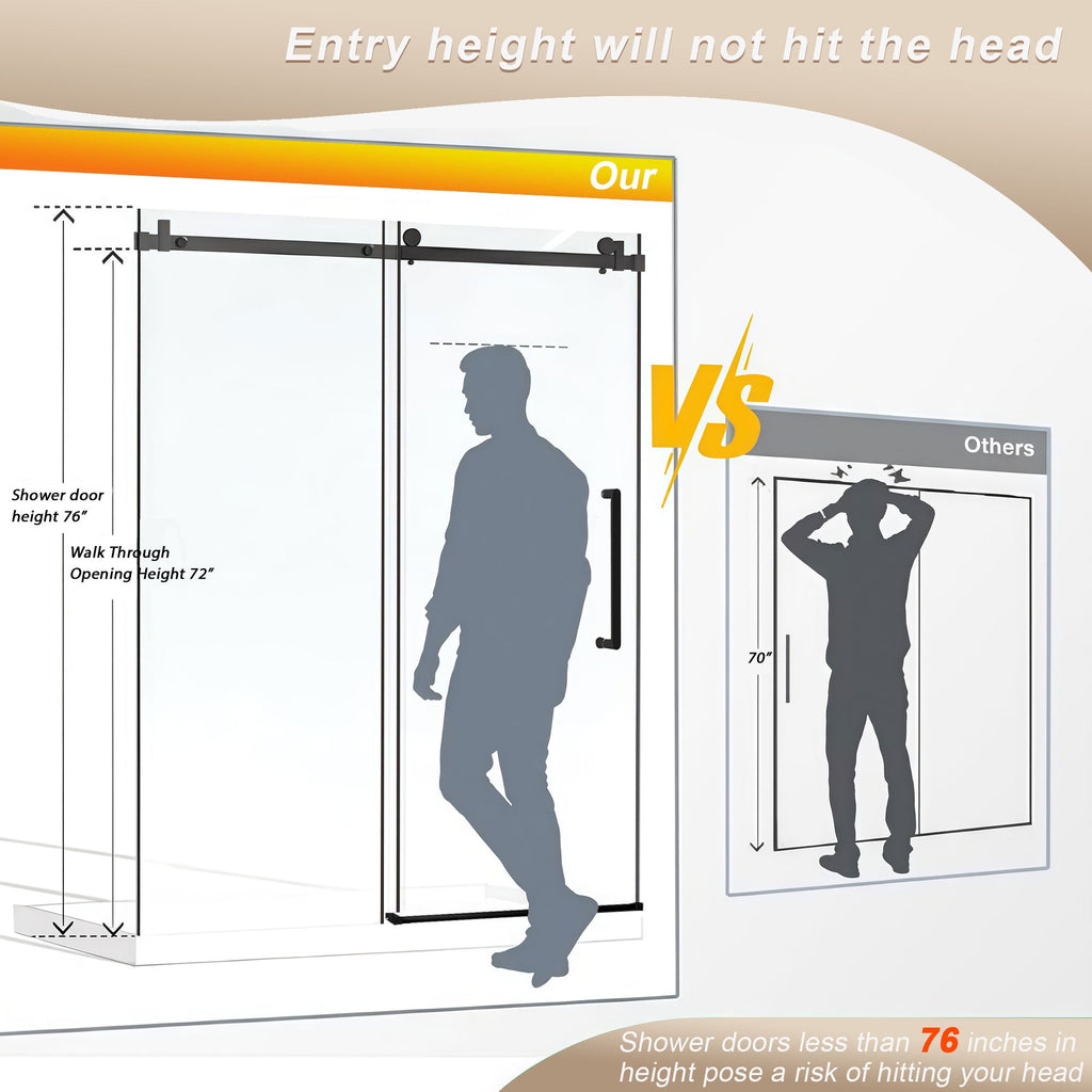 Frameless Single Sliding Shower Door - 48"W x 76"H