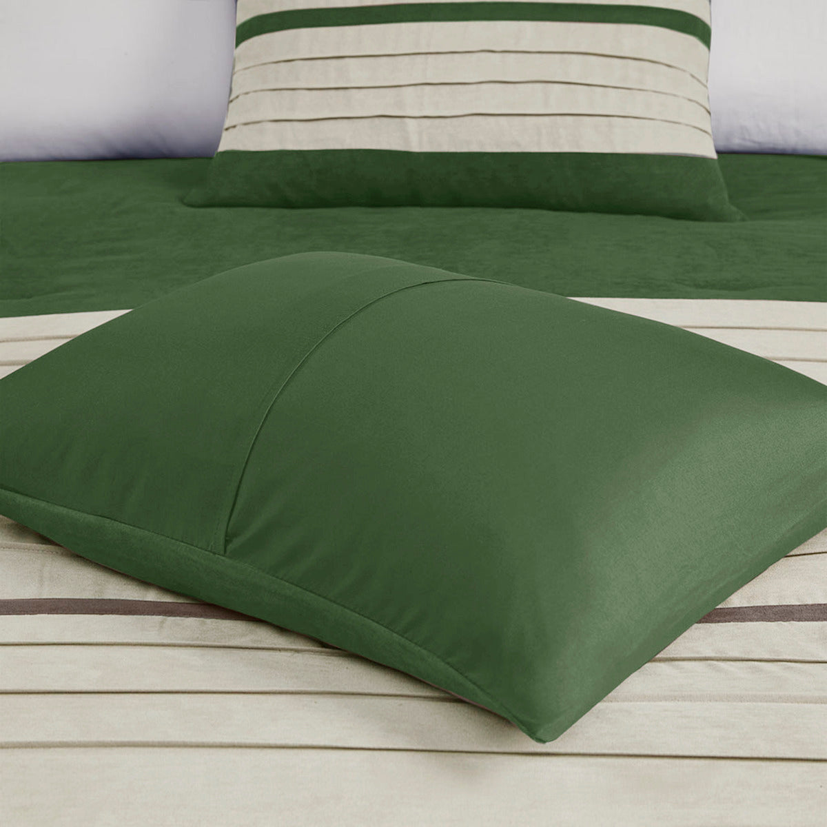 7 Pc Faux Suede Comforter Set Green Queen