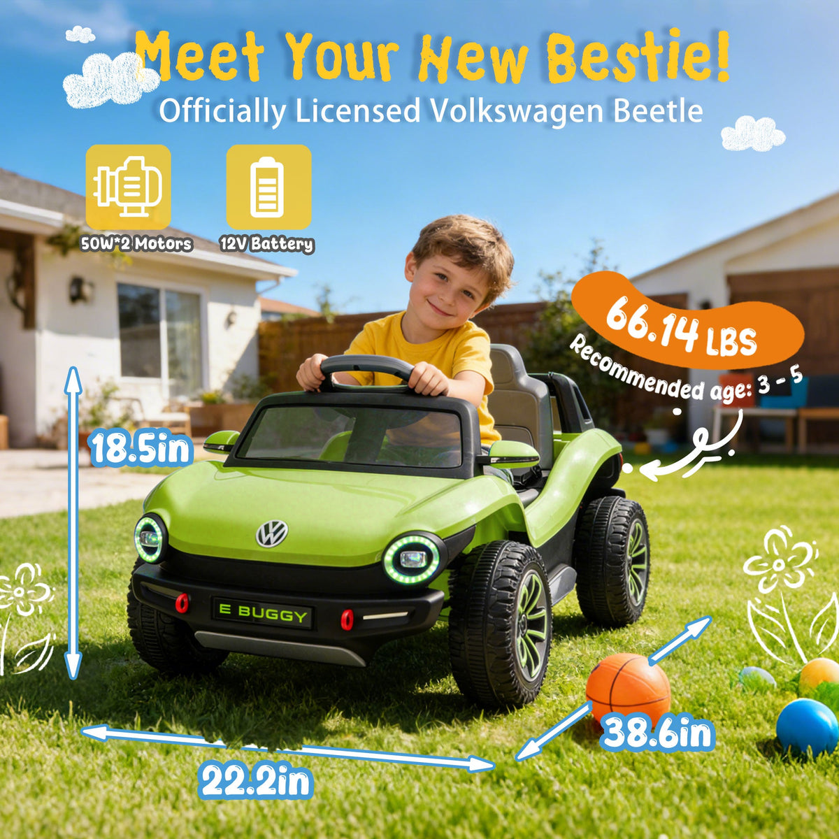 12V Licensed Volkswagen Beetle Kids Ride On Electric Car