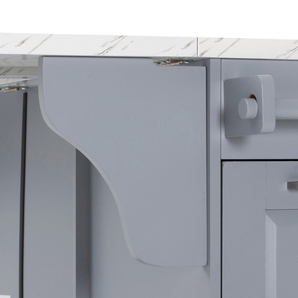 K&K Kitchen Island with Tilt Trash Can Cabinet - Grey+Blue or White