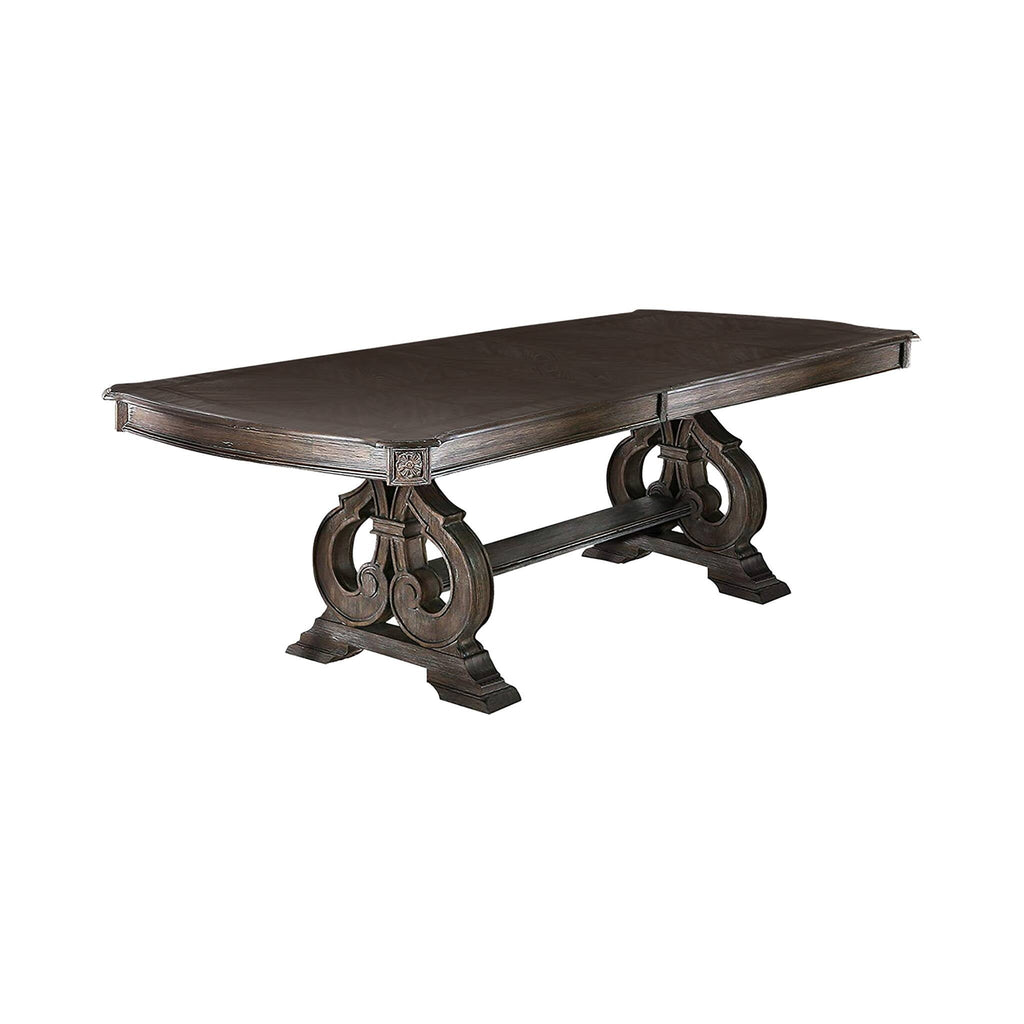 Dining Room 1pc Dining Table W Leaf Trestle Base Rustic