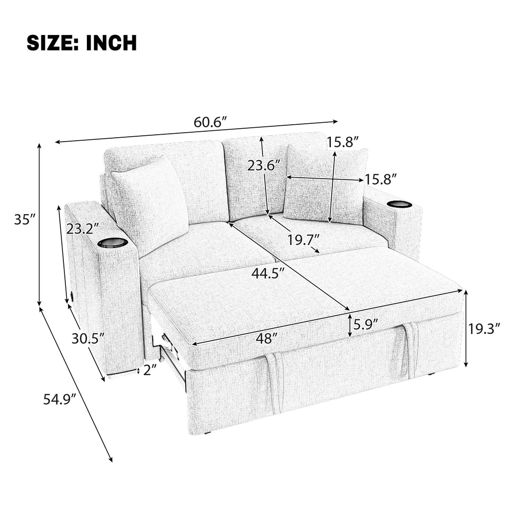 60.6" Modern Loveseat Sofa Pull-out Sofa Bed