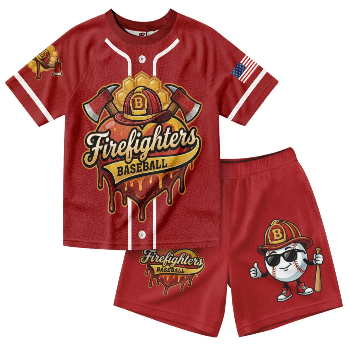 Retro Banana Dabbing American Flag Jersey Outfit – Toddler Quick-Dry Mesh Set, Patriotic 4th of July Kids Uniform