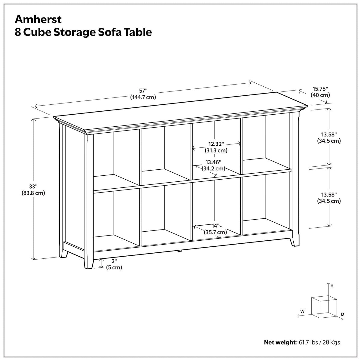 Amherst Cube Storage Bookcase with Large Cubbies - Dark Brown, Dark Gray, or White