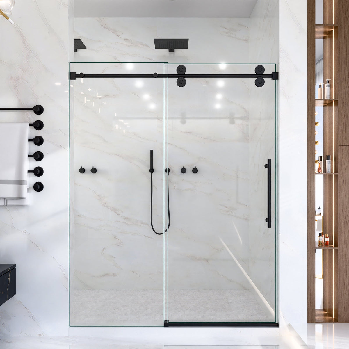 Frameless Single Sliding Shower Door – 5/16" Clear Tempered Glass