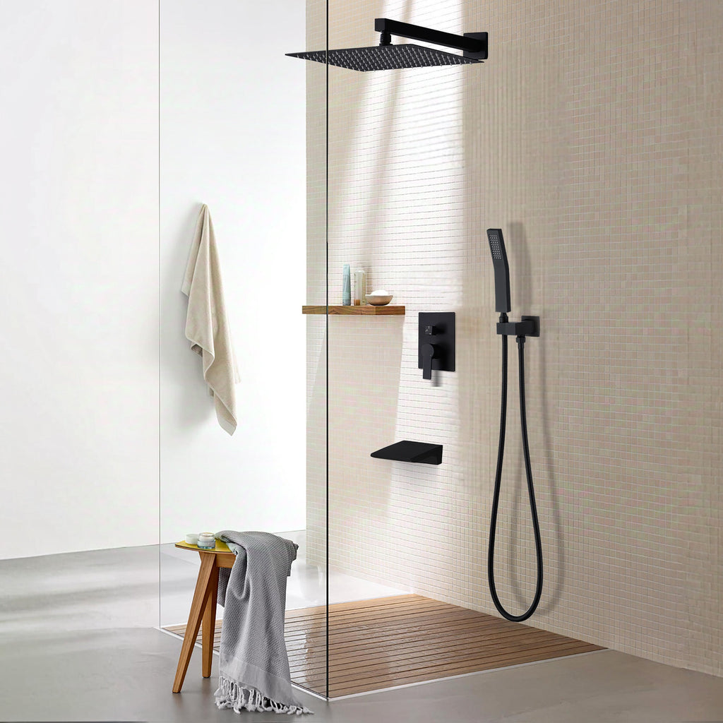 Black Shower System with Tub Spout