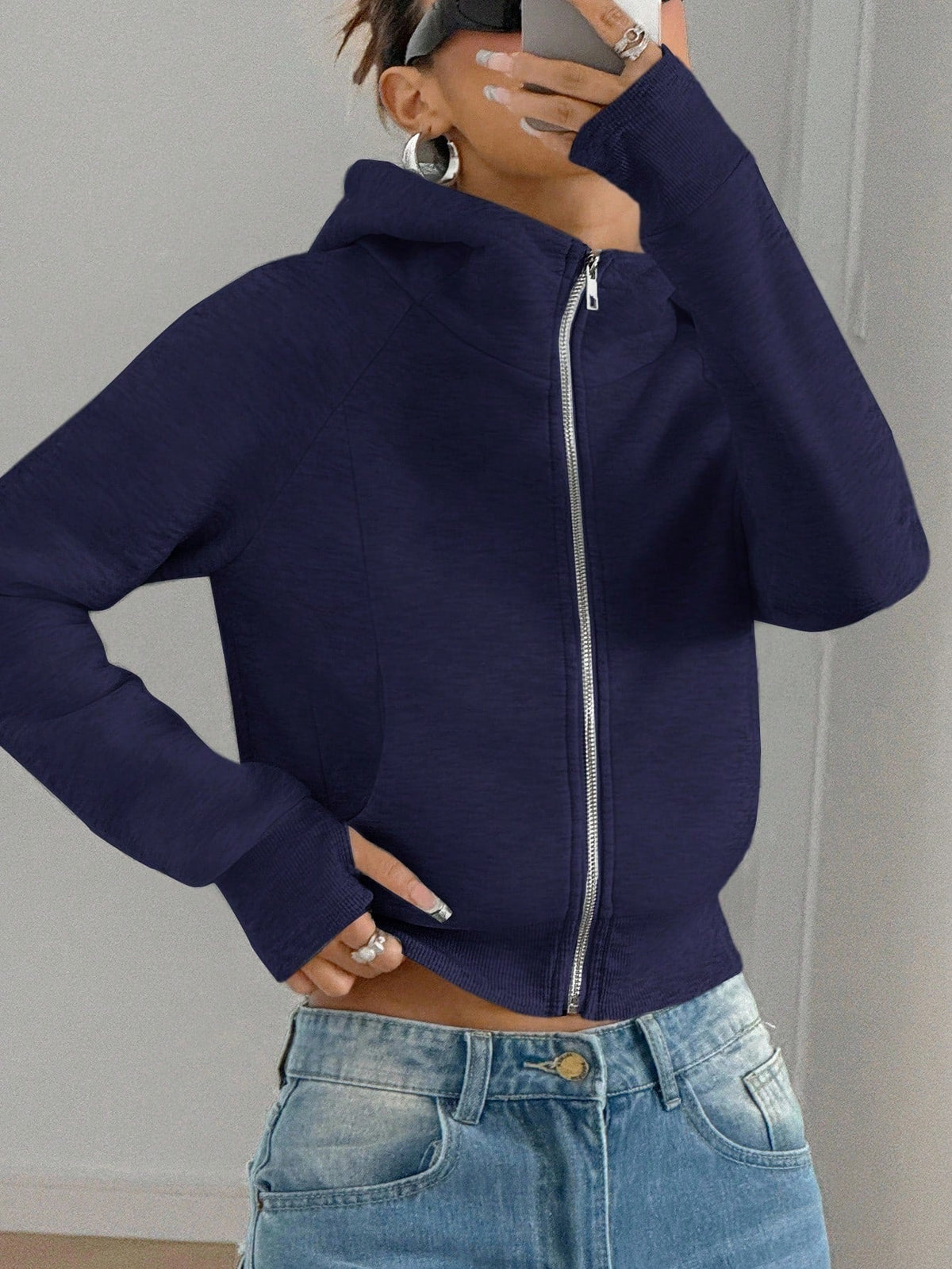 Solid-color Cropped Hooded Sweatshirt For Women