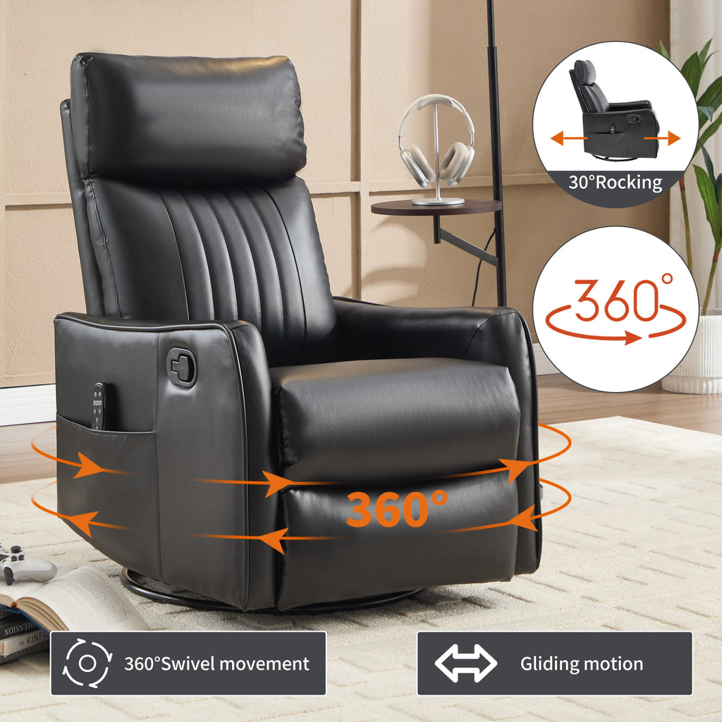 Black Faux Leather Recliner Chair with Heat & Massage - Manual Recliner