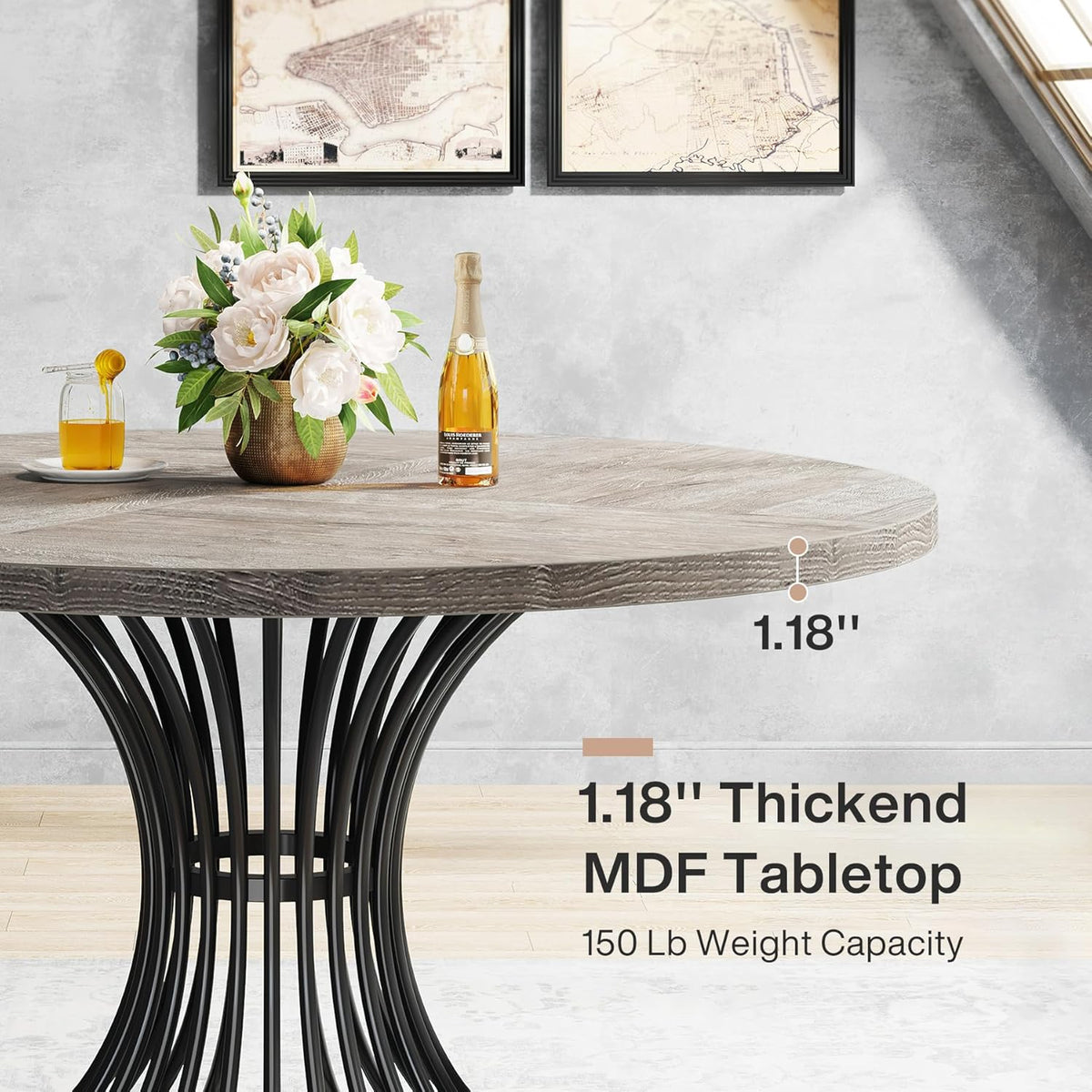 47" Farmhouse Round Dining Table for 4-6