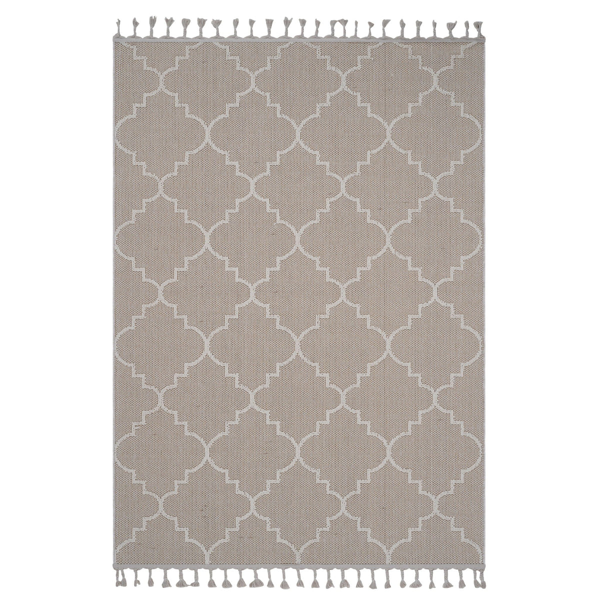Beige Trellis Indoor / Outdoor Area Rug with Stain Resistant Surface