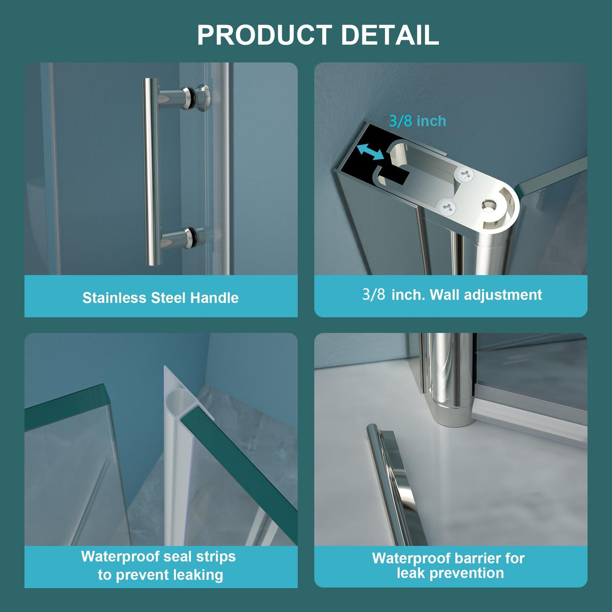 32"W x 72"H Fold Frameless Shower Door with Tempered Glass