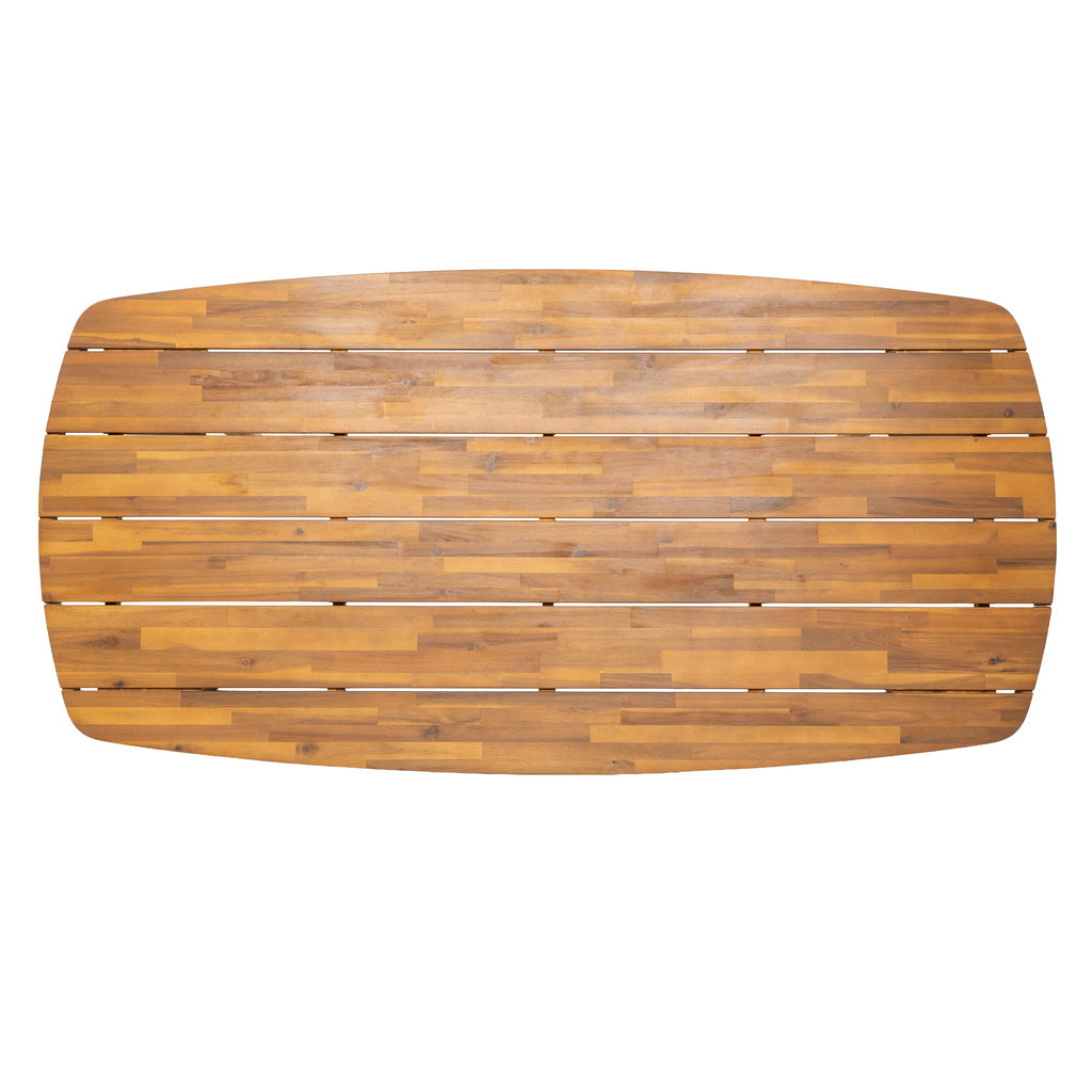 7‑Piece Acacia Wood Outdoor Dining Set, 71" Oval Teak‑Finish Wooden Table & 6 Arm Chairs with
