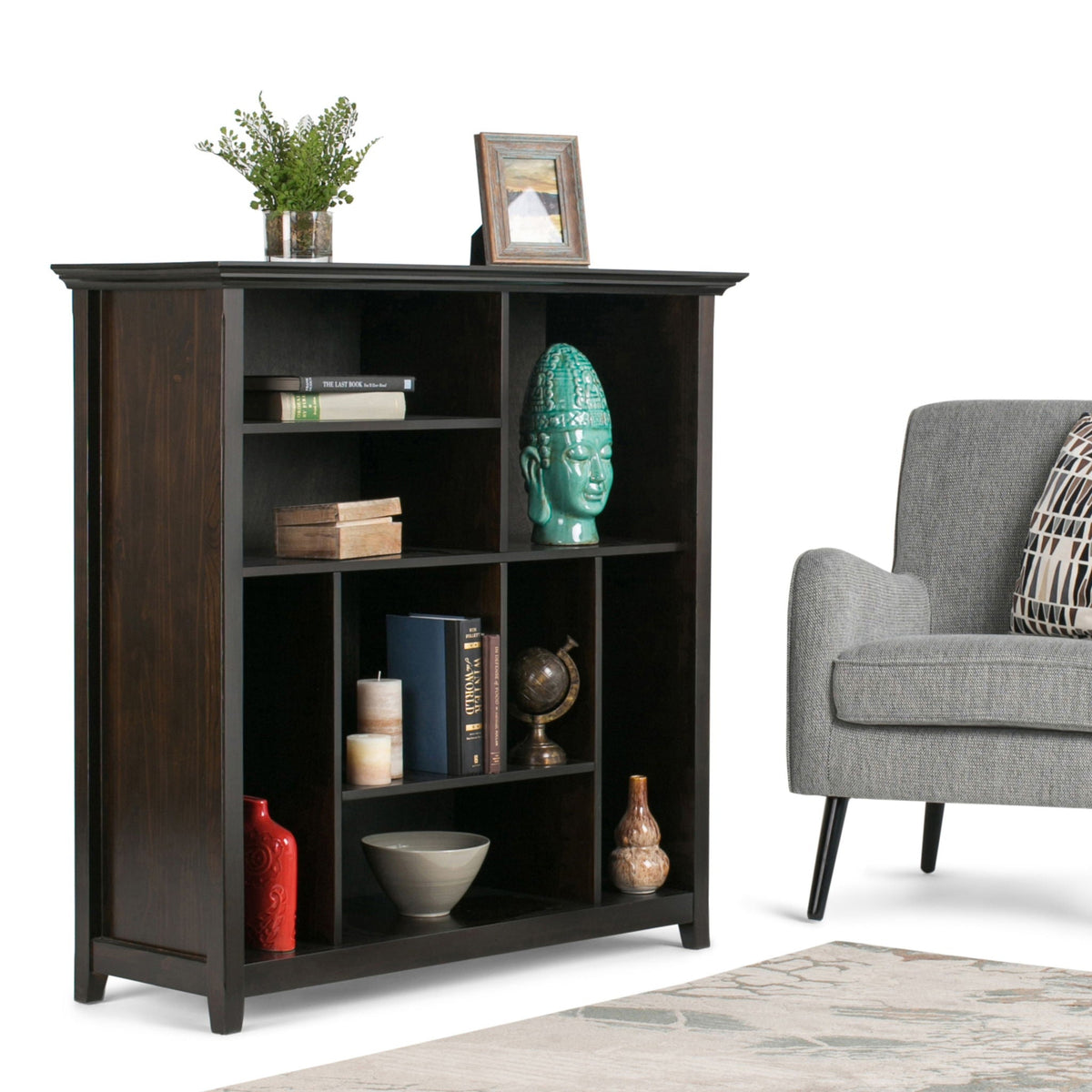 Multi Cube Bookcase and Storage Unit with Eight Storage Cubbies - Black, Gray, White, Dark Brown