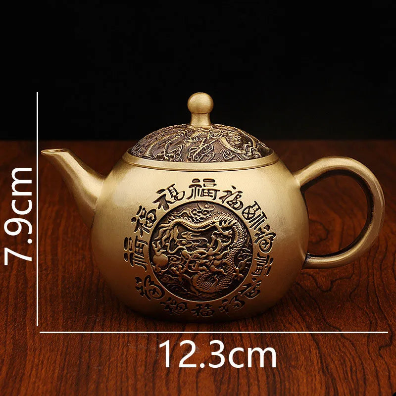“Baifu” Dragon & Phoenix Brass Teapot – Chinese Gongfu Kettle & Ornament