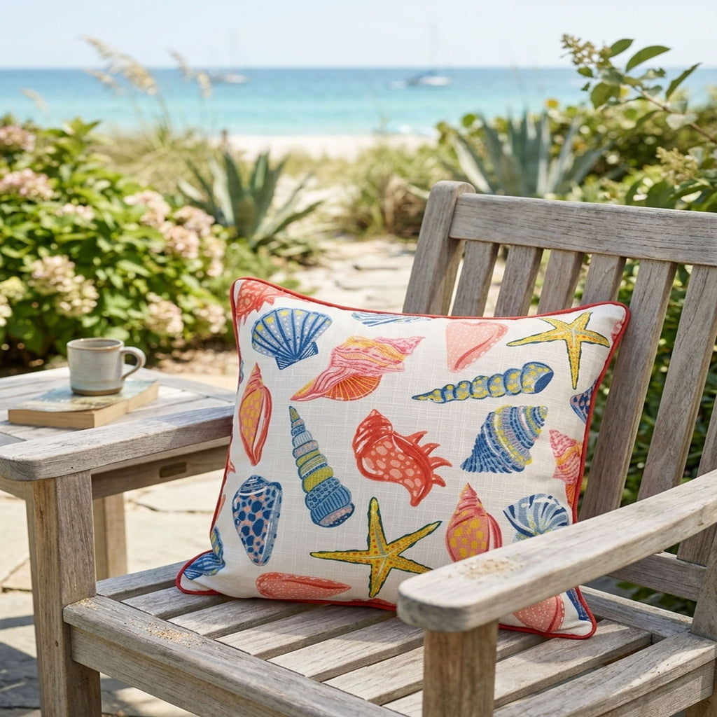 Square Coral Outdoor Pillows with Weather-Resistant Polyester - Multi