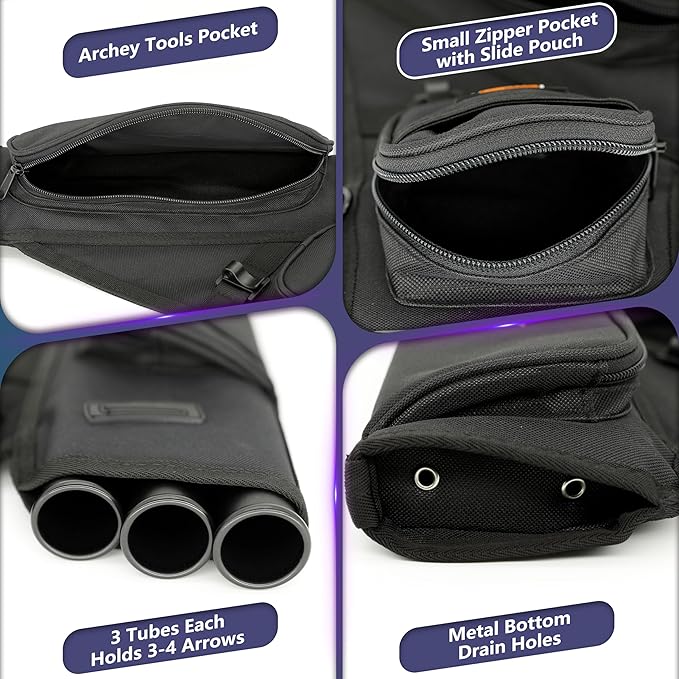 SUNYA Archery Hip Quiver for Arrows. Includes 3 Tubes Arrow Holder, Accessories Pockets and Waist Belt. Fit for Compound and Recurve Bow Practice.