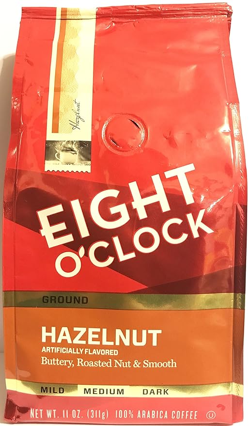 Eight O' Clock Ground Coffee - Hazelnut - Medium Roast - Net Wt. 11 OZ (311 g) Per Package - Pack of 2 Packages