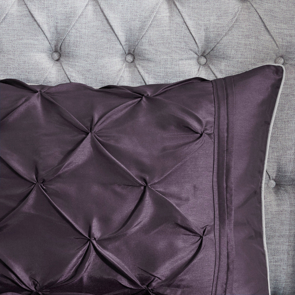 7 Piece Tufted Comforter Set in Plum for Full Beds