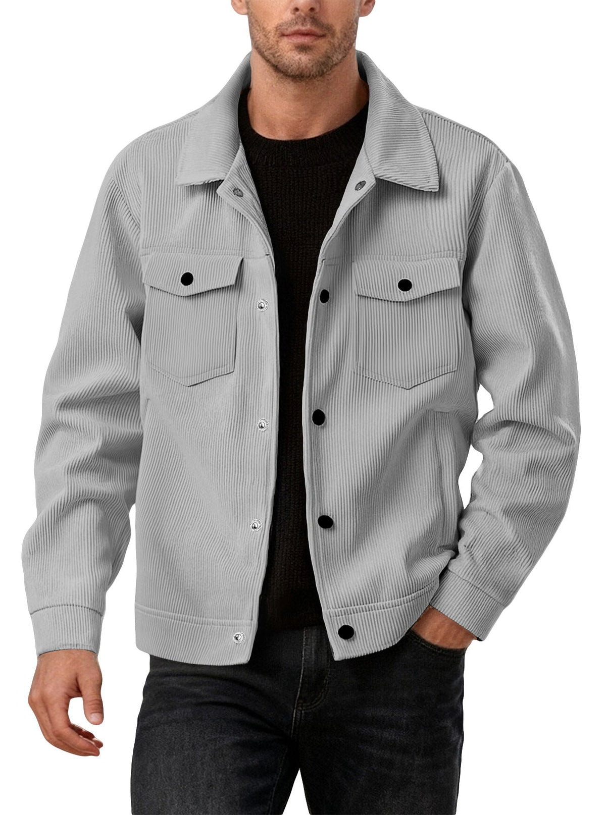 New European And American Men's Casual Solid Color Lapel Single-breasted Corduroy Jacket For Spring And Autumn, Cross-border Foreign Trade Amazon Style