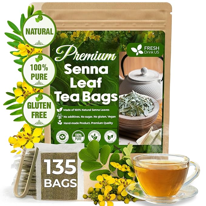 FreshDrinkUS, Premium 135 Senna Leaf Tea Bags, 100% Natural & Pure from Senna Leaves. Loose Leaf Senna Herbal Tea, Made with Natural Material Tea Bags. No Sugar, No Caffeine, No Gluten, Vegan.